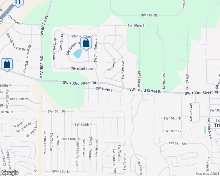 map of restaurants, bars, coffee shops, grocery stores, and more near 7405 Southwest 106th Street in Ocala