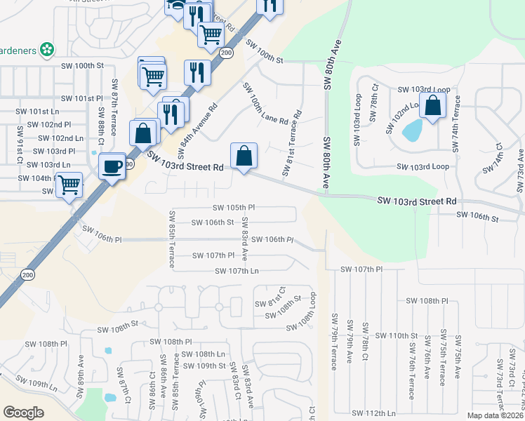 map of restaurants, bars, coffee shops, grocery stores, and more near 8211 Southwest 105th Place in Ocala