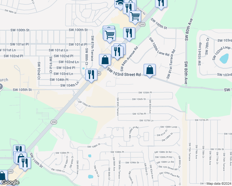 map of restaurants, bars, coffee shops, grocery stores, and more near 10542 Southwest 85th Terrace in Ocala