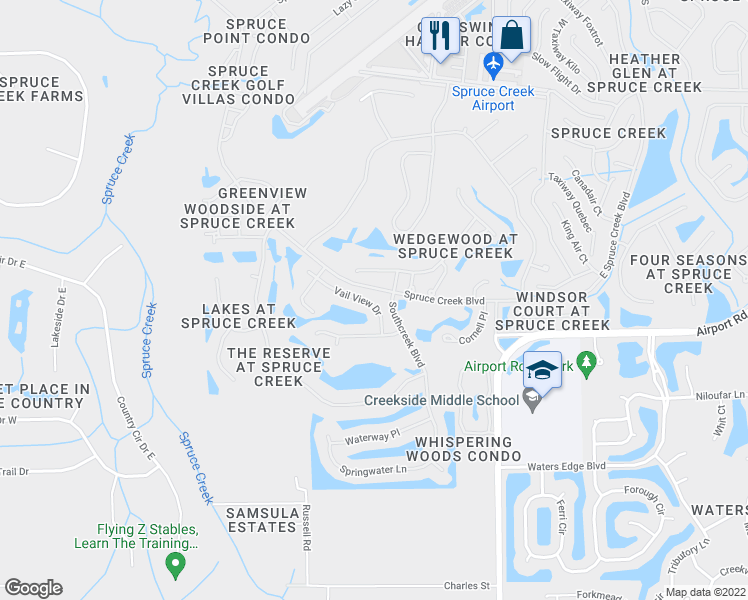 map of restaurants, bars, coffee shops, grocery stores, and more near 3223 Vail View Drive in Port Orange