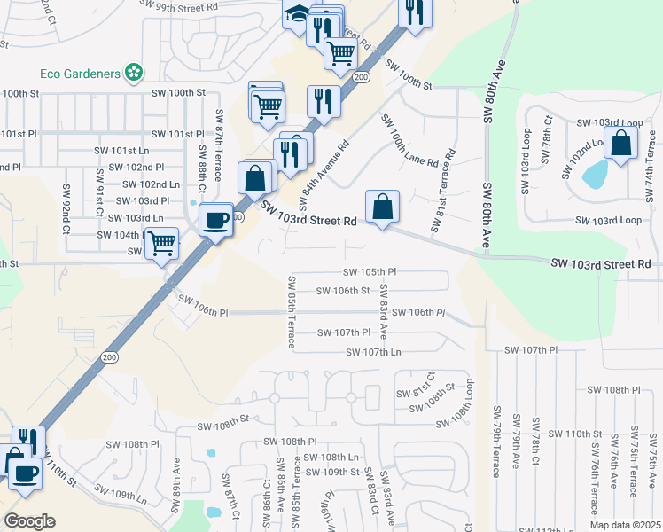map of restaurants, bars, coffee shops, grocery stores, and more near 8463 Southwest 105th Place in Ocala