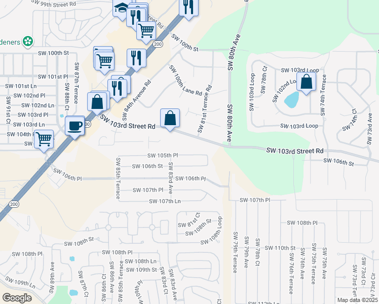map of restaurants, bars, coffee shops, grocery stores, and more near 8211 SW 105th Pl in Ocala
