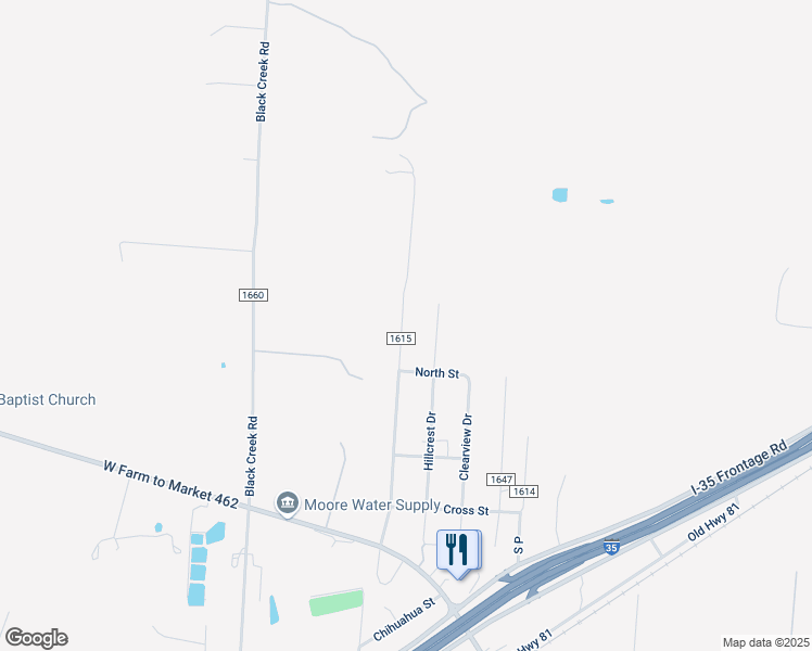 map of restaurants, bars, coffee shops, grocery stores, and more near 636 County Road 1615 in Moore