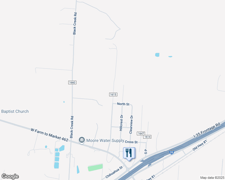 map of restaurants, bars, coffee shops, grocery stores, and more near 636 County Road 1615 in Moore