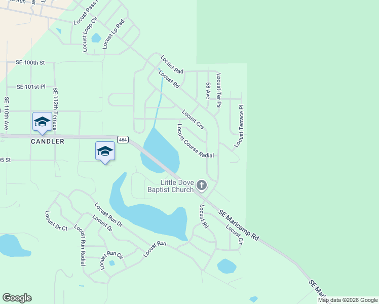 map of restaurants, bars, coffee shops, grocery stores, and more near 17 Locust Course Radial in Ocala