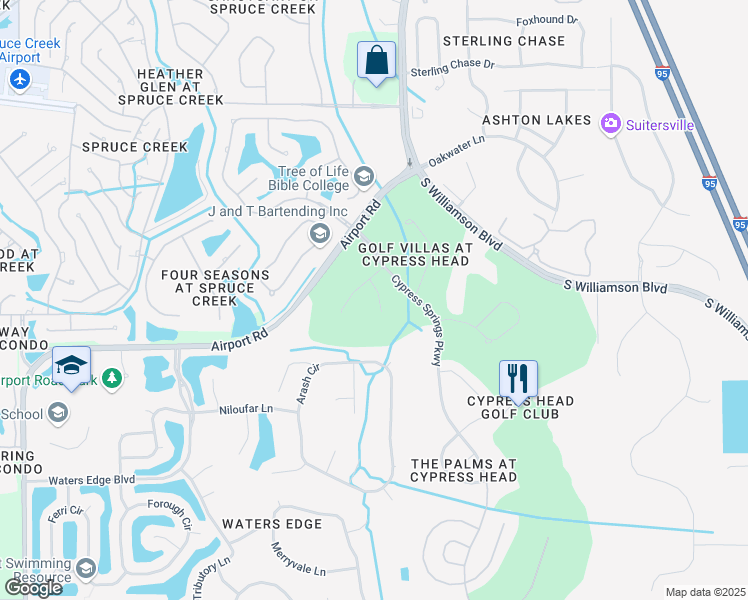 map of restaurants, bars, coffee shops, grocery stores, and more near 6250 Montego Bay Court in Port Orange