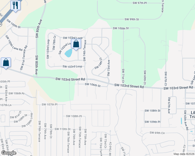 map of restaurants, bars, coffee shops, grocery stores, and more near 10494 Southwest 74th Court in Ocala