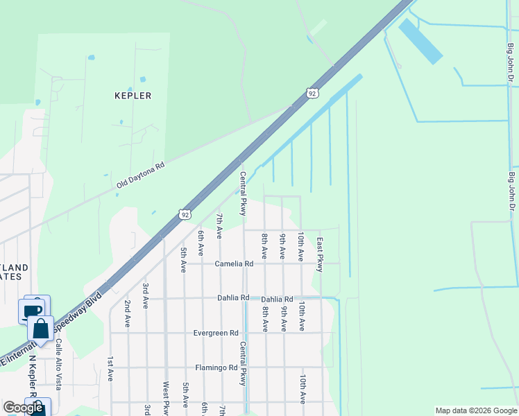 map of restaurants, bars, coffee shops, grocery stores, and more near 2322 8th Avenue in DeLand