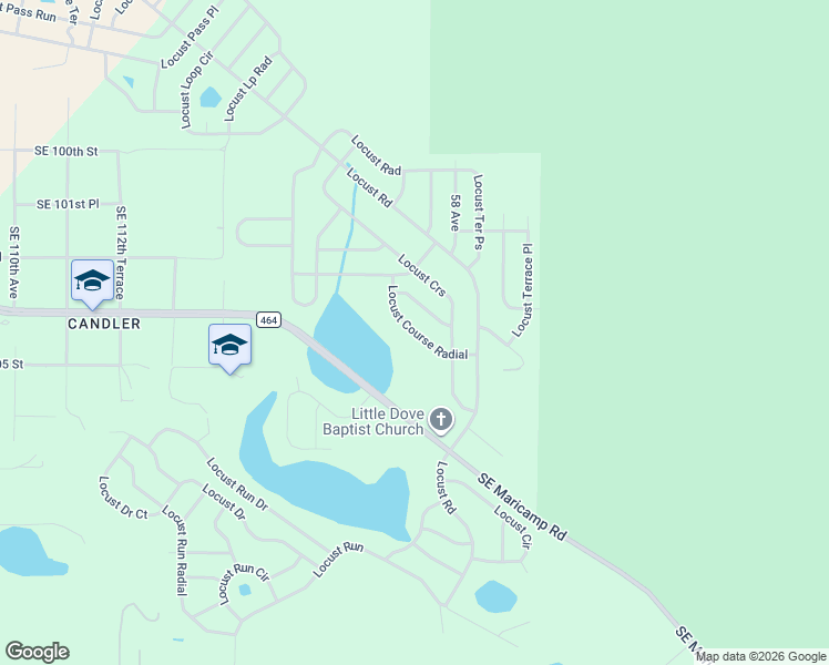 map of restaurants, bars, coffee shops, grocery stores, and more near 17 Locust Course Radial in Ocala