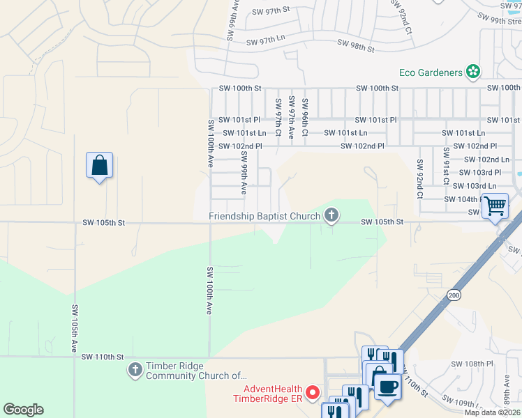 map of restaurants, bars, coffee shops, grocery stores, and more near 10405 Southwest 96th Terrace in Ocala