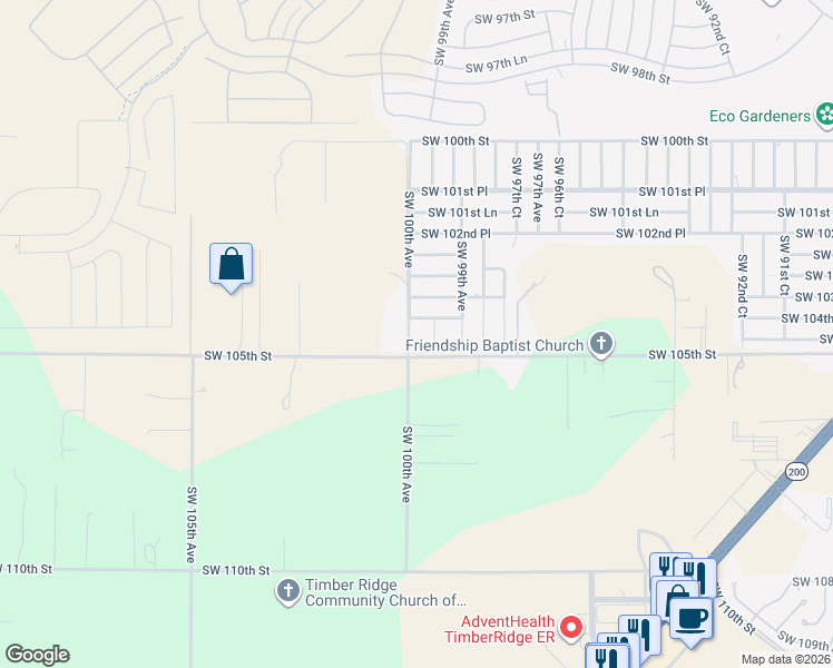 map of restaurants, bars, coffee shops, grocery stores, and more near 9981 Southwest 104th Place in Ocala
