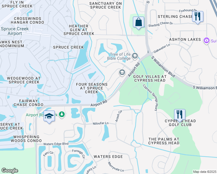 map of restaurants, bars, coffee shops, grocery stores, and more near 6145 Sabal Point Circle in Port Orange