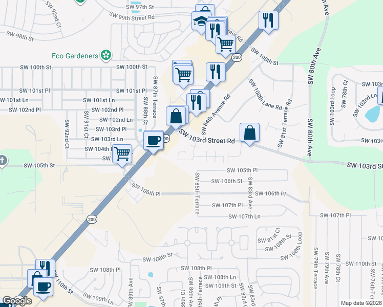 map of restaurants, bars, coffee shops, grocery stores, and more near 10405 Southwest 85th Court in Ocala