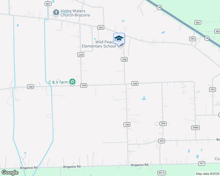 map of restaurants, bars, coffee shops, grocery stores, and more near 3258 County Road 348 in Brazoria