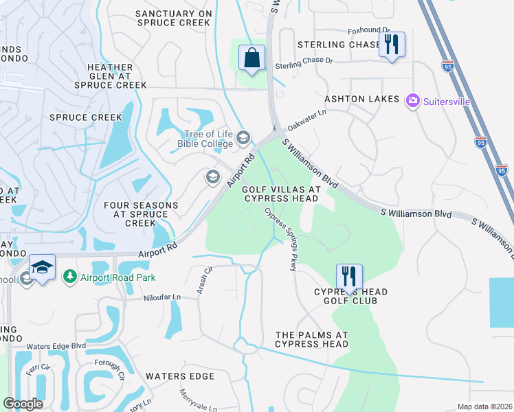 map of restaurants, bars, coffee shops, grocery stores, and more near 6241 Saint Thomas Court in Port Orange