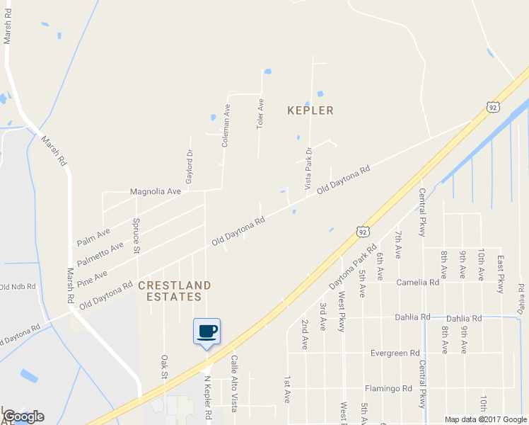 map of restaurants, bars, coffee shops, grocery stores, and more near 1881 Old Daytona Road in DeLand