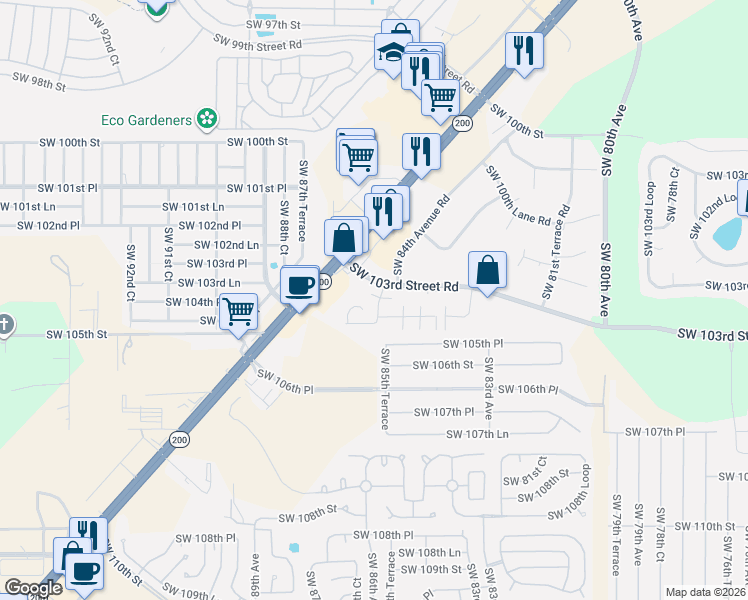 map of restaurants, bars, coffee shops, grocery stores, and more near 10405 Southwest 85th Court in Ocala