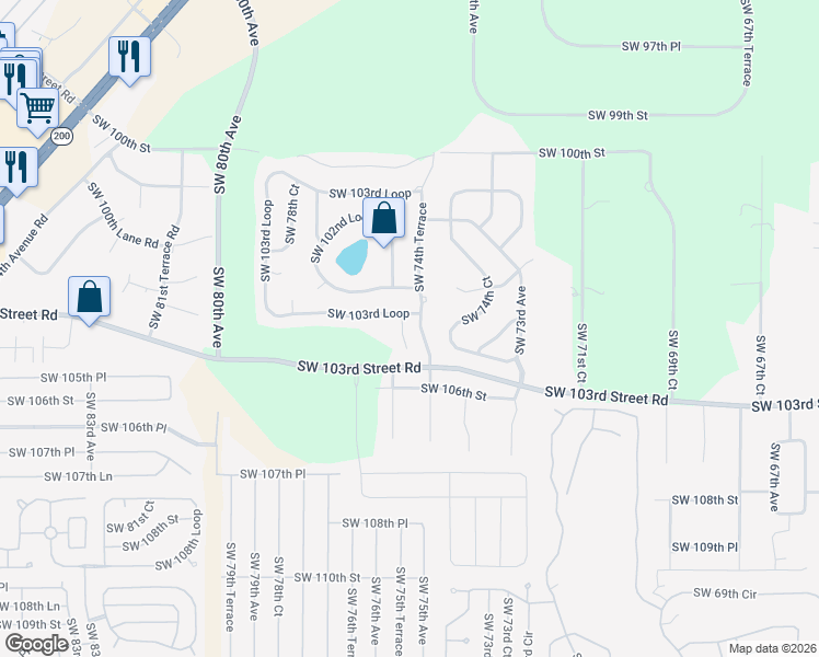 map of restaurants, bars, coffee shops, grocery stores, and more near 10419 Southwest 75th Terrace in Ocala