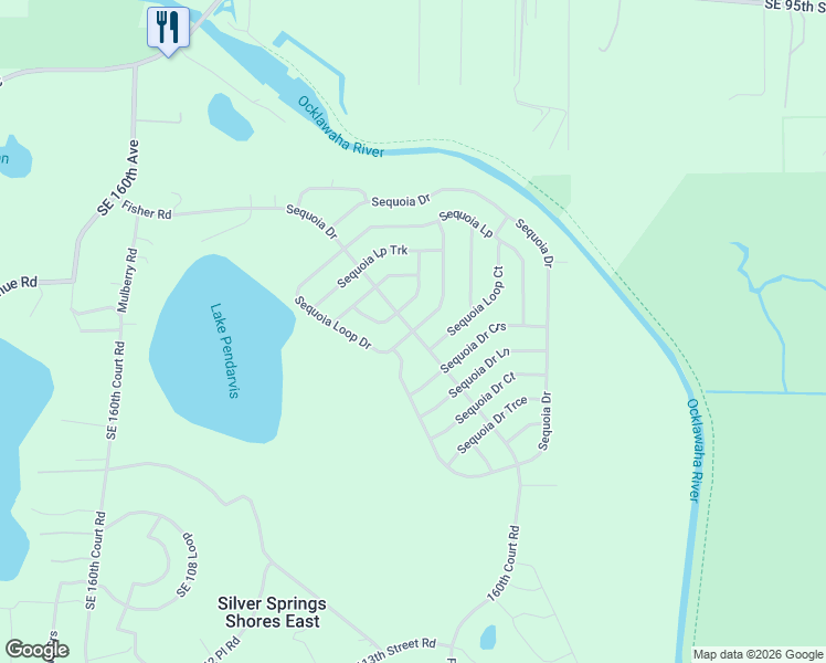 map of restaurants, bars, coffee shops, grocery stores, and more near Sequoia Drive in Ocklawaha