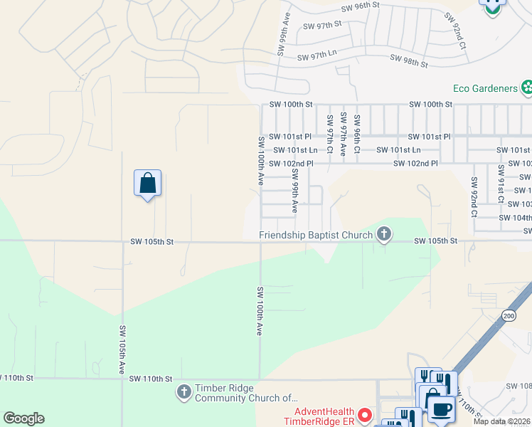 map of restaurants, bars, coffee shops, grocery stores, and more near 9981 Southwest 104th Place in Ocala