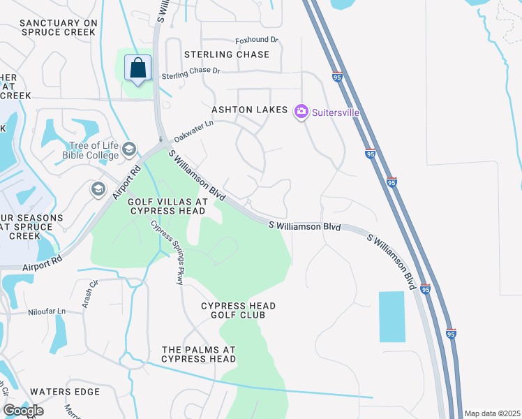 map of restaurants, bars, coffee shops, grocery stores, and more near 6305 South Williamson Boulevard in Port Orange