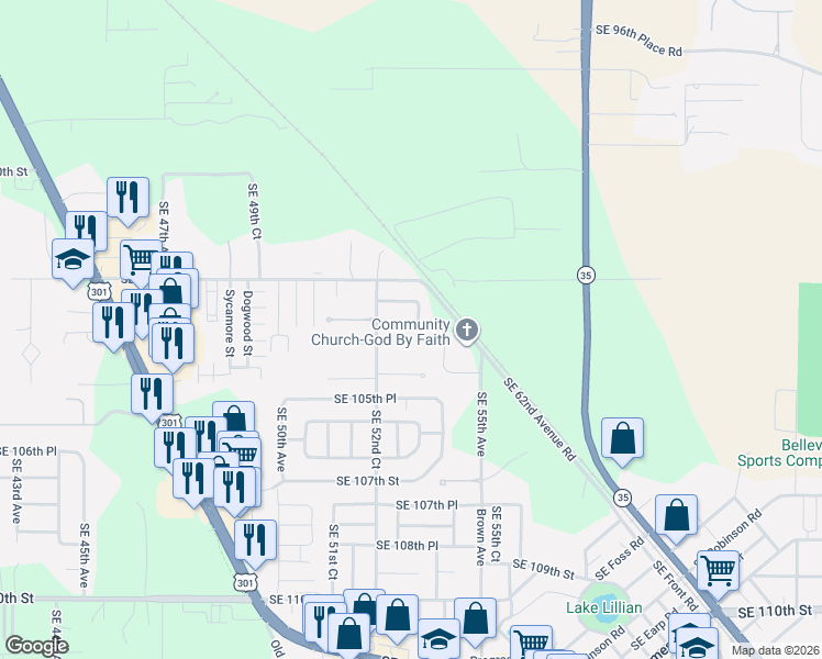map of restaurants, bars, coffee shops, grocery stores, and more near 5350 Southeast 103rd Lane in Belleview