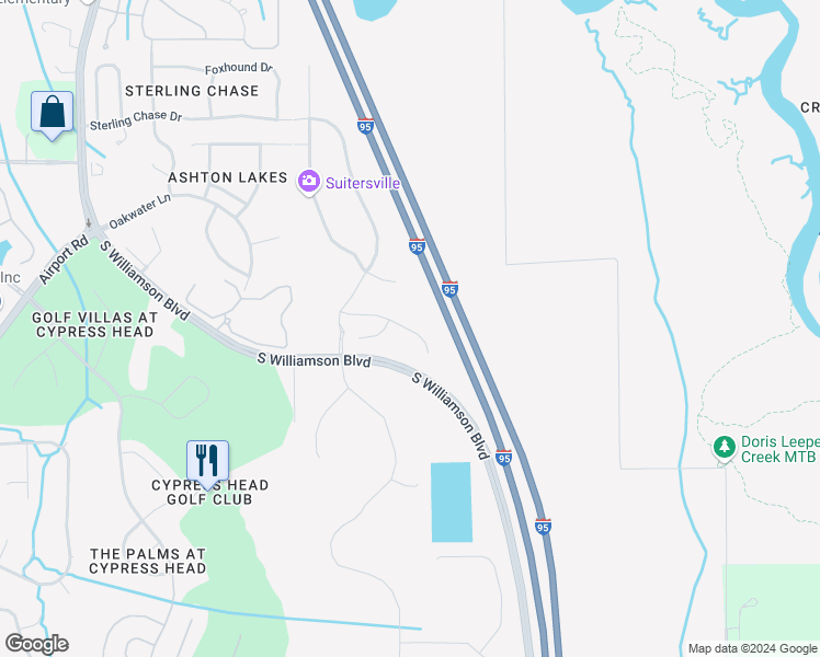 map of restaurants, bars, coffee shops, grocery stores, and more near 6336 Hanfield Drive in Port Orange
