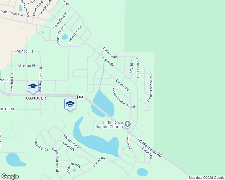 map of restaurants, bars, coffee shops, grocery stores, and more near 10 Locust Course Lane in Ocala