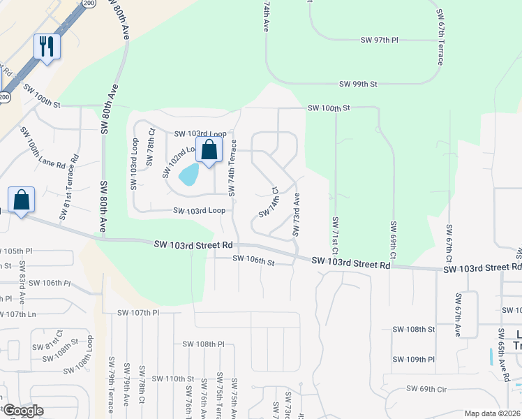 map of restaurants, bars, coffee shops, grocery stores, and more near 10371 Southwest 74th Court in Ocala