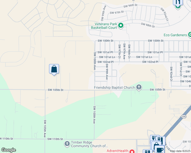 map of restaurants, bars, coffee shops, grocery stores, and more near 11720 Southwest 103rd Lane in Ocala