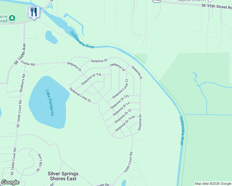 map of restaurants, bars, coffee shops, grocery stores, and more near 22 Sequoia Loop Court in Ocklawaha