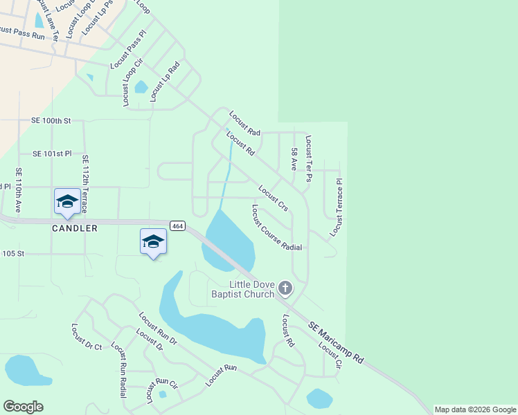 map of restaurants, bars, coffee shops, grocery stores, and more near 10 Locust Course Lane in Ocala
