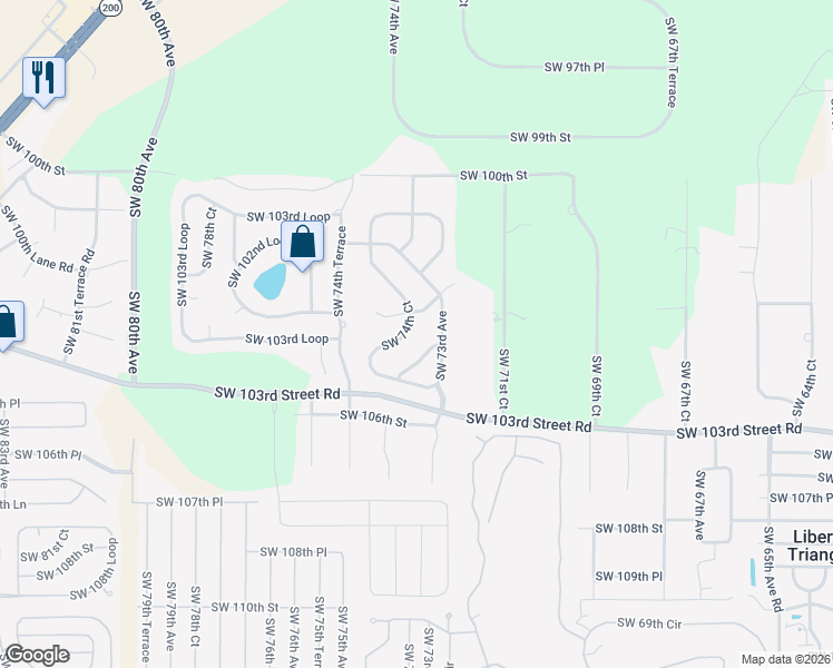 map of restaurants, bars, coffee shops, grocery stores, and more near 10371 Southwest 74th Court in Ocala