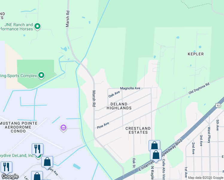 map of restaurants, bars, coffee shops, grocery stores, and more near 1618 Magnolia Avenue in DeLand