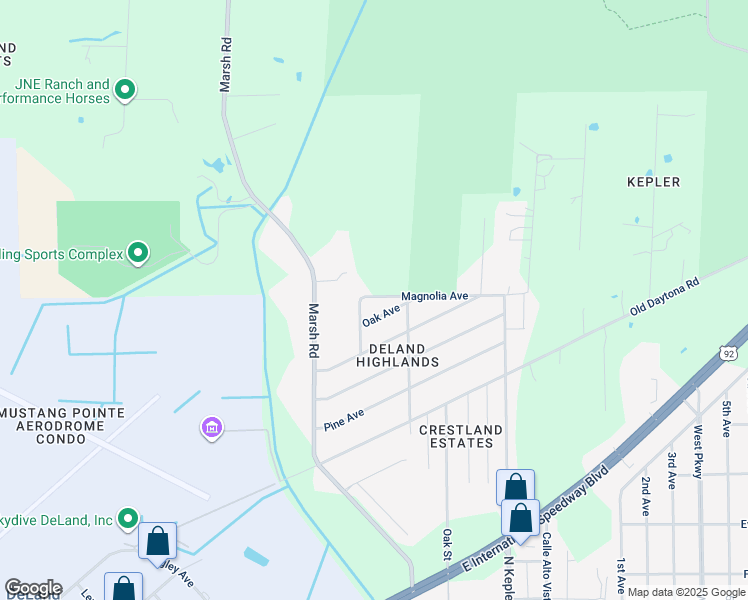 map of restaurants, bars, coffee shops, grocery stores, and more near 1618 Magnolia Avenue in DeLand