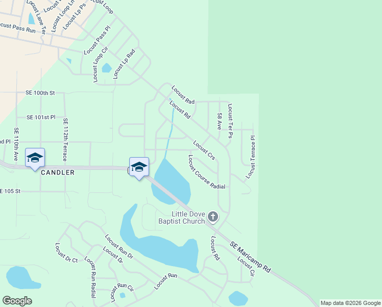 map of restaurants, bars, coffee shops, grocery stores, and more near 25 Locust Radial Course in Ocala