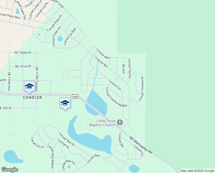 map of restaurants, bars, coffee shops, grocery stores, and more near 25 Locust Radial Course in Ocala