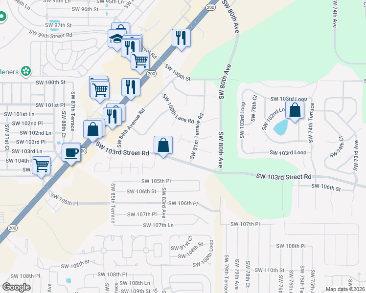map of restaurants, bars, coffee shops, grocery stores, and more near 8189 Southwest 103rd Place in Ocala