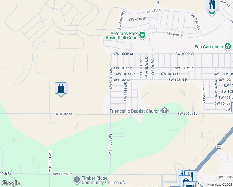 map of restaurants, bars, coffee shops, grocery stores, and more near 9950 Southwest 103rd Place in Ocala