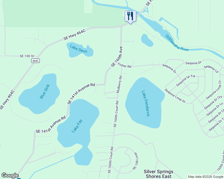 map of restaurants, bars, coffee shops, grocery stores, and more near 10312 Southeast 160th Court Road in Ocklawaha