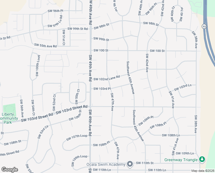 map of restaurants, bars, coffee shops, grocery stores, and more near 10300 Southwest 47th Avenue in Ocala
