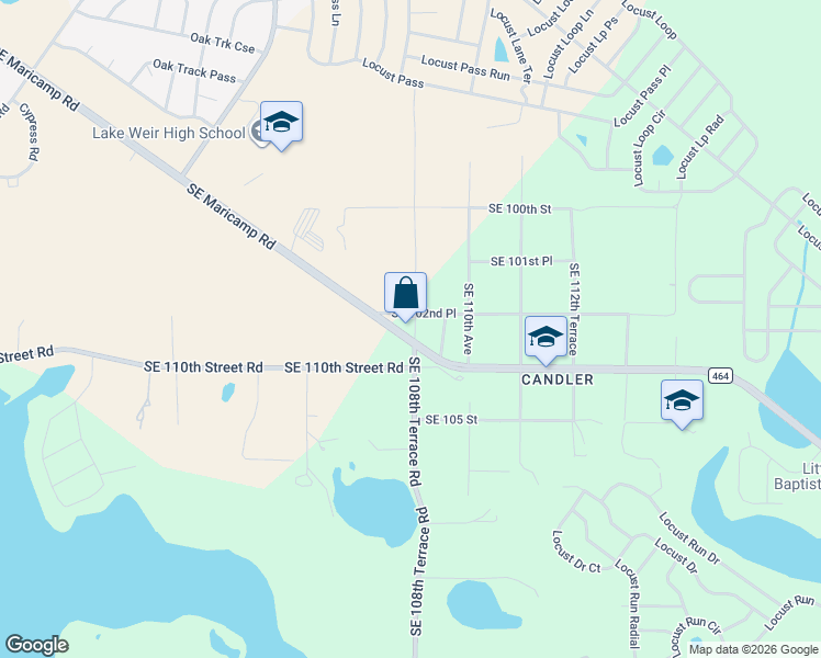 map of restaurants, bars, coffee shops, grocery stores, and more near 10859 Southeast Maricamp Road in Ocala