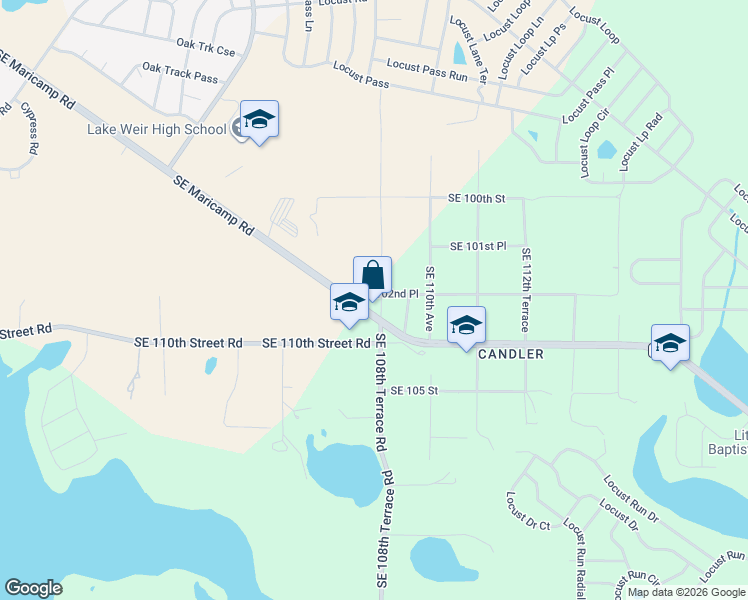 map of restaurants, bars, coffee shops, grocery stores, and more near 10859 Southeast Maricamp Road in Ocala
