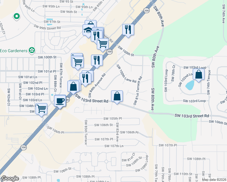 map of restaurants, bars, coffee shops, grocery stores, and more near 10312 Southwest 83rd Terrace in Ocala