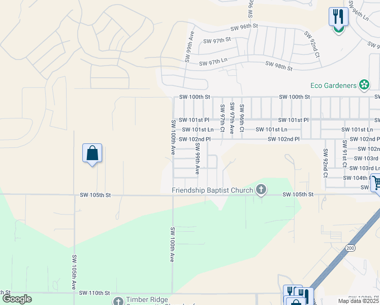 map of restaurants, bars, coffee shops, grocery stores, and more near 9921 Southwest 103rd Place in Ocala