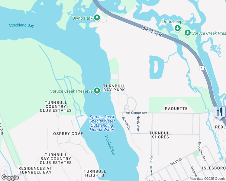 map of restaurants, bars, coffee shops, grocery stores, and more near 3108 Sun Dance Trail in New Smyrna Beach