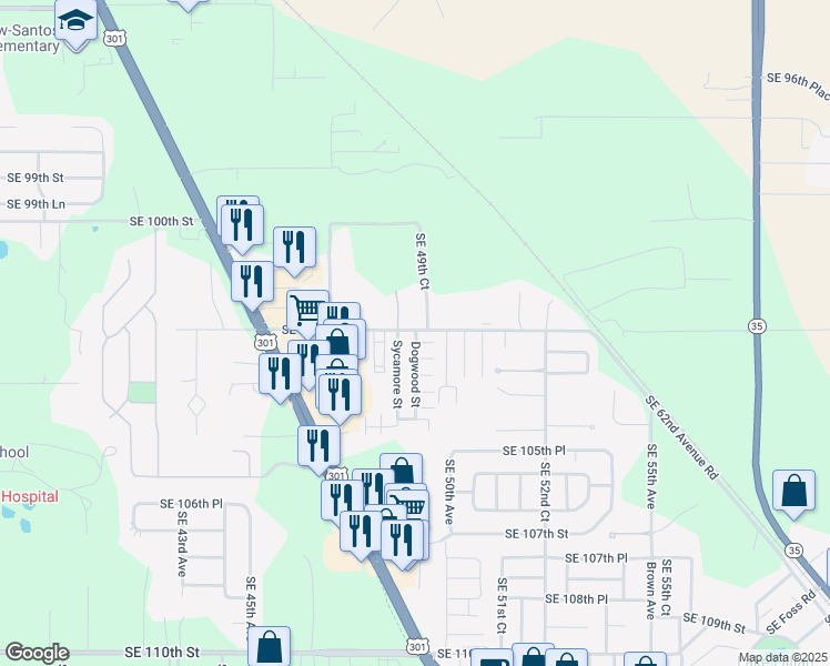 map of restaurants, bars, coffee shops, grocery stores, and more near 4900 Dogwood Street in Belleview