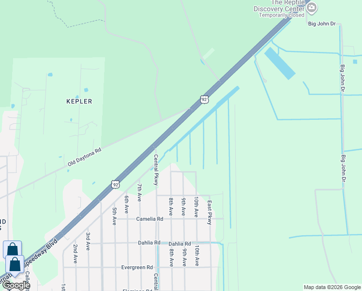 map of restaurants, bars, coffee shops, grocery stores, and more near 8th Avenue in DeLand