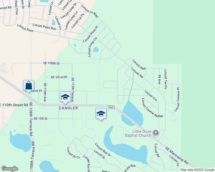 map of restaurants, bars, coffee shops, grocery stores, and more near 30 Locust Rad Circle in Ocala