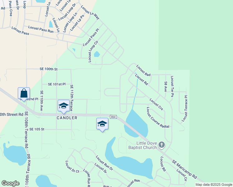 map of restaurants, bars, coffee shops, grocery stores, and more near 30 Locust Rad Circle in Ocala